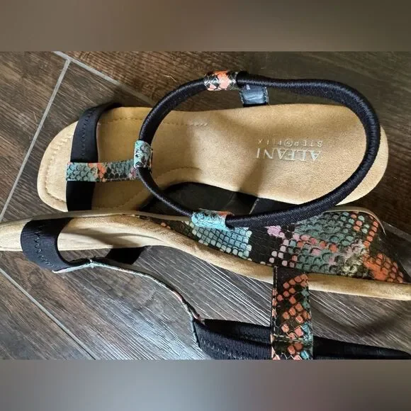 Alfani Vacanzaa Step N Flex Snakeskin Wedge Sandals Black Multi 10M NWOT - Picture 9 of 14